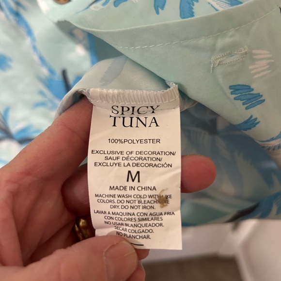 Spicy Tuna Palm Tree Hawaiian Shirt Short Sleeve Blue 50 SPF Mens Medium New NWT - Picture 4 of 4